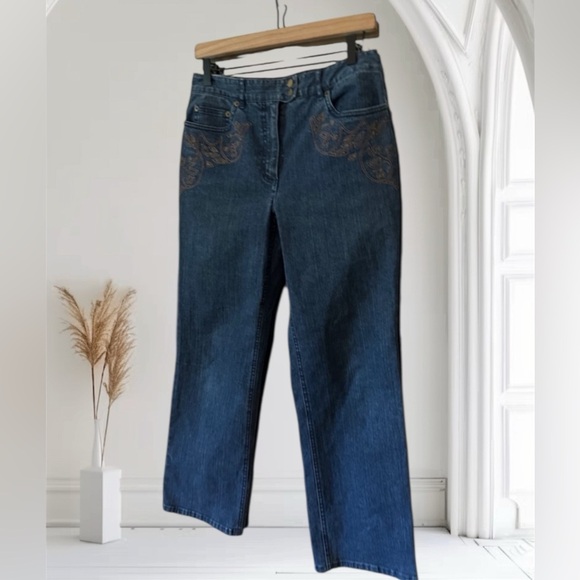 Women's Talbots Wide Leg Boyfriend Fit Blue Jeans Size Petite 8 - Picture 1 of 5